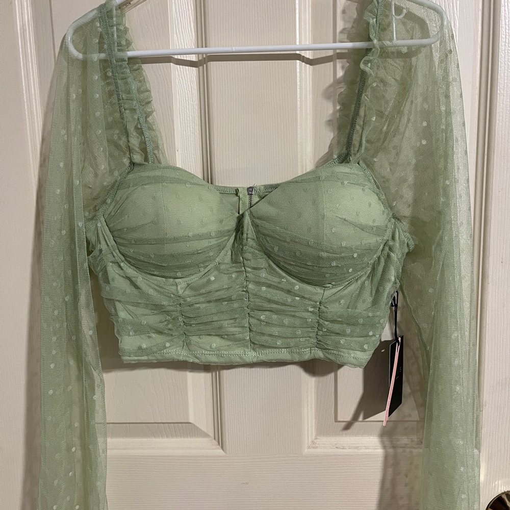 Iris Light Green Sheer Crop Top